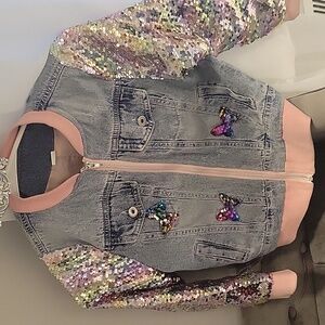 Girls denim and sequin butterfly jacket